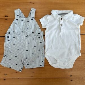Carter's White Baby Onesie and Gray Overall with sharks